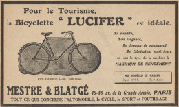 Bicyclette LUCIFER Type Touriste Luxe - Pubblicità D'epoca - 1923 Old Ad - Reclame