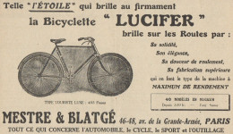 Bicyclette LUCIFER Type Touriste Luxe - Pubblicità D'epoca - 1923 Old Ad - Reclame