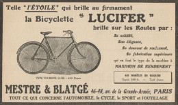 Bicyclette LUCIFER Type Touriste Luxe - Pubblicità D'epoca - 1923 Old Ad - Publicidad