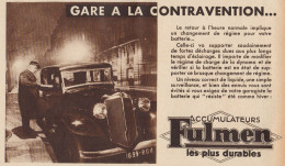 Accumulateurs FULMEN - Pubblicità D'epoca - 1935 Old Advertising - Publicités