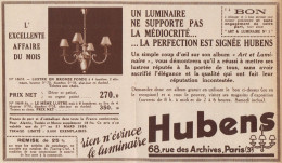 Lustre En Bronze HUBENS - Pubblicità D'epoca - 1935 Old Advertising - Publicités