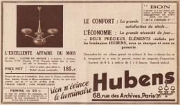 Lustre En Bronze HUBENS - Pubblicità D'epoca - 1935 Old Advertising - Publicités