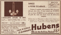 Lustre En Bronze HUBENS - Pubblicità D'epoca - 1935 Old Advertising - Publicités