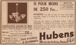 Lustre En Bronze HUBENS - Pubblicità D'epoca - 1934 Old Advertising - Pubblicitari