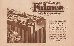 Accumulateurs FULMEN - Pubblicità D'epoca - 1934 Old Advertising - Pubblicitari