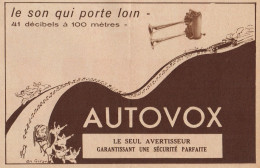 Avertisseur AUTOVOX - Pubblicità D'epoca - 1934 Old Advertising - Pubblicitari