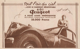 PEUGEOT 601 Cabriolet Décapotable - Pubblicità D'epoca - 1934 Old Advert - Pubblicitari