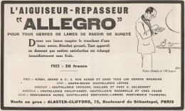 L'aiguiseur-repasseur ALLEGRO - Pubblicità D'epoca - 1922 Old Advertising - Pubblicitari