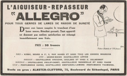 L'aiguiseur-repasseur ALLEGRO - Pubblicità D'epoca - 1922 Old Advertising - Publicidad