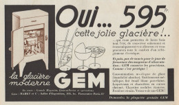 La Glaciére Moderne GEM - Pubblicità D'epoca - 1937 Old Advertising - Pubblicitari