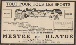 Mestre & Blatgé - Tout Pour Tous Le Sports - Pubblicità D'epoca - 1922 Ad - Publicidad