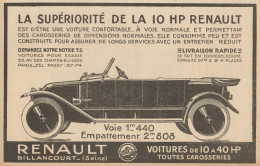 Voiture RENAULT 10 HP - Pubblicità D'epoca - 1922 Old Advertising - Publicidad