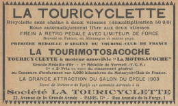 La Tourimotosacoche - La Touricyclette - Pubblicità D'epoca - 1904 Old Ad - Publicités