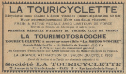 La TOURIMOTOSACOCHE - La Touricyclette - Pubblicità D'epoca - 1904 Old Ad - Publicités