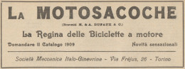 LA MOTOSACOCHE Regina Delle Bici A Motore - Pubblicità D'epoca - 1909 Ad - Pubblicitari
