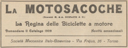 LA MOTOSACOCHE Regina Delle Bici A Motore - Pubblicità D'epoca - 1909 Ad - Publicités