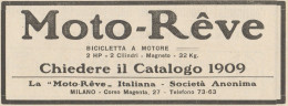 Bicicletta A Motore MOTO-REVE 2 HP - Pubblicità D'epoca - 1909 Old Advert - Pubblicitari
