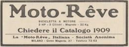 Bicicletta A Motore MOTO-REVE 2 HP - Pubblicità D'epoca - 1909 Old Advert - Publicités