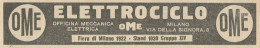 Elettrociclo OME - Pubblicità D'epoca - 1922 Old Advertising - Publicités