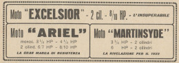 Moto EXCELSIOR, ARIEL & MARTINSYDE - Pubblicità D'epoca - 1922 Old Advert - Pubblicitari