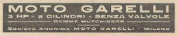 Moto GARELLI - Gomme Hutchinson - Pubblicità D'epoca - 1922 Old Advert - Publicidad