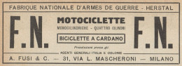 Motociclette F.N. Monocilindriche - Pubblicità D'epoca - 1921 Old Advert - Pubblicitari