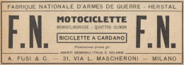 Motociclette F.N. Monocilindriche - Pubblicità D'epoca - 1921 Old Advert - Publicidad