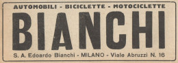 Auto, Moto & Bici BIANCHI - Pubblicità D'epoca - 1921 Old Advertising - Pubblicitari