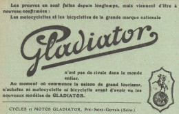 Cycles Et Motos GLADIATOR - Pubblicità D'epoca - 1913 Old Advertising - Publicidad