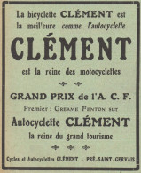 Motocyclette & Autocyclette Clément - Pubblicità D'epoca - 1913 Old Advert - Publicités