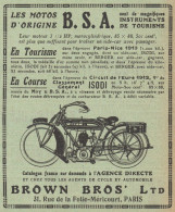 Motos B.S.A. - Brown Bros LTD - Pubblicità D'epoca - 1913 Old Advertising - Publicités