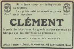 Cycles & Motos Clément - Pubblicità D'epoca - 1913 Old Advertising - Publicités