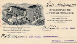 1913 Rechnung Dürkopp General-Vertretung Louis Stratemann Schillerplatz Niederwall Ecke Brunnenstraße Bielefeld - Historical Documents