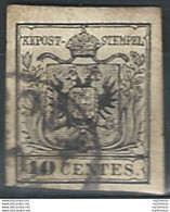 1857 Lombardo Veneto 10c. Nero 1v. Cancelled Sassone N. 19 - Lombardo-Vénétie