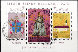 Liechtenstein, 1985, 878/80 Block 12, Used Oo,   Besuch Von Papst Johannes Paul II. In Liechtenstein. - Blocs & Feuillets