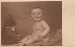 Baby W Teddy Bear Toy Real Photo Postcard 1930 - Speelgoed & Spelen