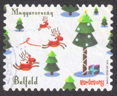 Christmas / Self Adhesive / Reindeer Gift / 2015 Hungary - Used - BUDAPEST Postmark - Oblitérés