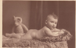 Baby W Teddy Bear Toy Real Photo Postcard 1928 - Juegos Y Juguetes