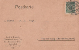 Deutsches Reich Firmen Karte Cannstatt 1924 Central Drogerie Dinelacker & Co Stuttgart Nach Vilsbiburg - Lettres & Documents