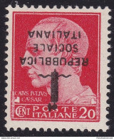 1944 RSI, N. 495/Aa 20c. Carminio MNH/** Firmato Oliva SOVRASTAMPA CAPOVOLTA - Altri & Non Classificati