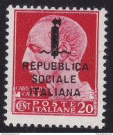 1944 RSI, N. 495/A 20c. Carminio MNH/** Firmato Oliva - Andere & Zonder Classificatie