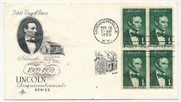 Etats Unis => Enveloppe FDC => Président Abraham LINCOLN -  Premier Jour - Hodgenville KY - 12 Fev 1959 - 1951-1960