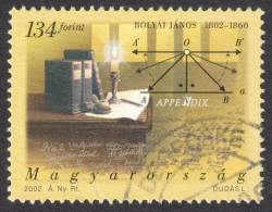 Janos Bolyai - Hungarian Mathematician / Mathematics - Hungary 2002 - Used / Candle Book Ink Pen - Postmark DERECSKE - Oblitérés