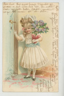 ENFANTS - LITTLE GIRL - MAEDCHEN - Jolie Carte Fantaisie Fillette Et Fleurs - Kindertekeningen