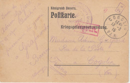 Carte Allemande En Franchise Pour PG Français, Camp De GRAFENWÖHR (Bavière), écrite 20.12.15 - 1. Weltkrieg 1914-1918