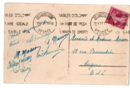 Les Sables D'Olonne Vendée 1937 - Flamme Sur Semeuse - Port De Pêche Plage Sable Sports - Mechanical Postmarks (Advertisement)
