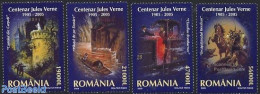 Romania 2005 Jules Verne 4v, Mint NH, Nature - Transport - Horses - Railways - Ships And Boats - Art - Authors - Castl.. - Nuevos