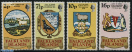 Falkland Islands 1975 Coat Of Arms 4v, Mint NH, History - Nature - Transport - Coat Of Arms - Cattle - Penguins - Sea .. - Ships
