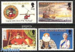 Falkland Islands 1992 Discovery 400th Anniversary 4v, Mint NH, History - Science - Transport - Explorers - Weights & M.. - Onderzoekers