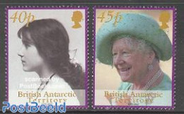 British Antarctica 2002 Queen Mother 2v, Mint NH, History - Kings & Queens (Royalty) - Case Reali